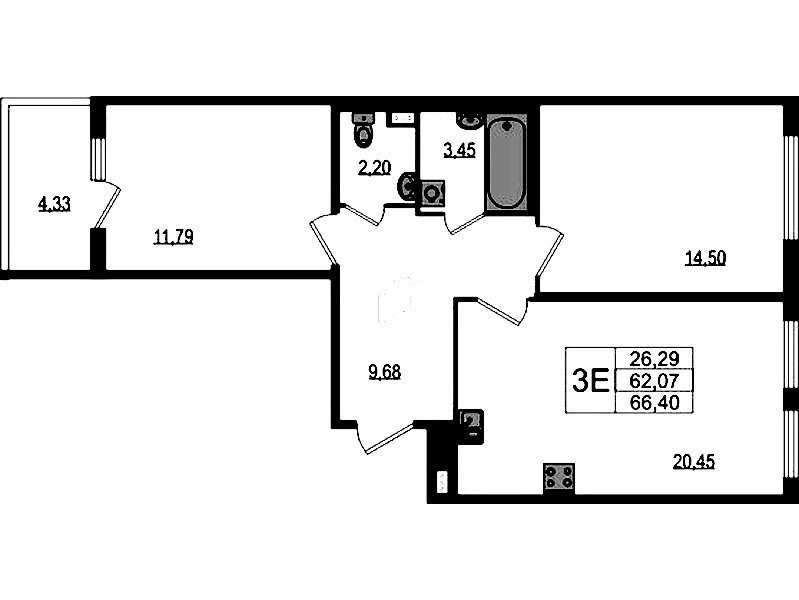 2-комнатная квартира 62.07 м², 1/4 эт., ЖК «Любоград в Стрельне»